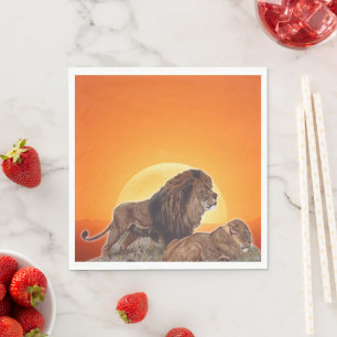 Serviette En Papier Lune et lion de chats africains sauvages