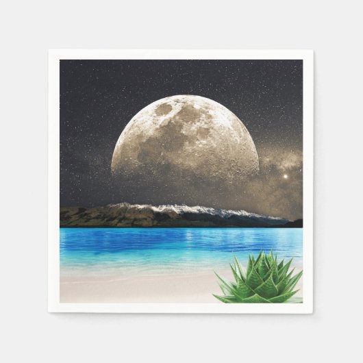 Serviette En Papier Lune Et Plage (Devant)