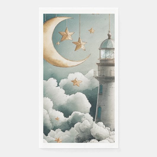 Serviette En Papier Lune et Stars Lighthouse serviettes d'hôtes servie (Devant)