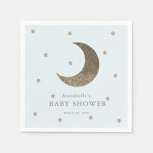 Serviette En Papier Lune & Étoiles Baby shower bleu Papier serviettes (Devant)