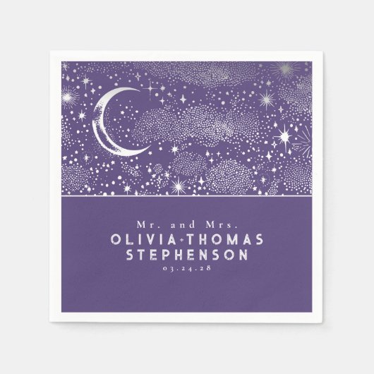 Serviette En Papier Lune Étoiles Ciel nocturne Mystique Romantique (Devant)