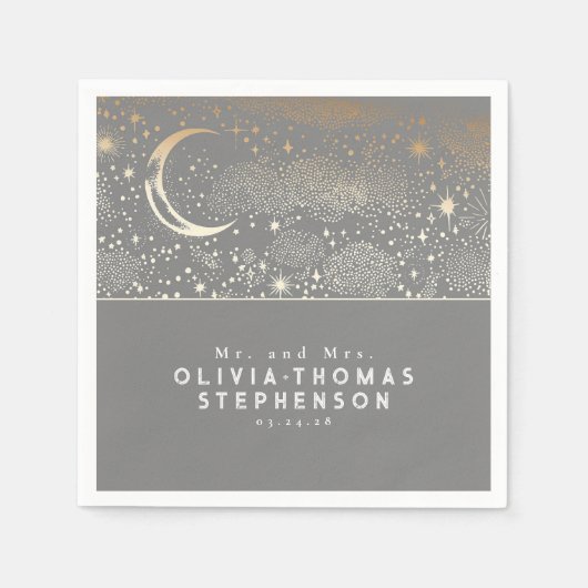 Serviette En Papier Lune Étoiles Ciel nocturne Mystique Romantique (Devant)