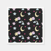 Serviette En Papier Lune, étoiles et nuages Motif sur noir (Devant)