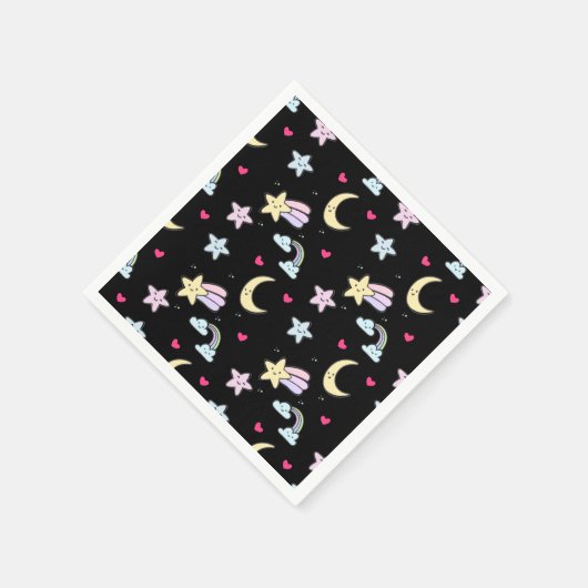 Serviette En Papier Lune, étoiles et nuages Motif sur noir (Coin)