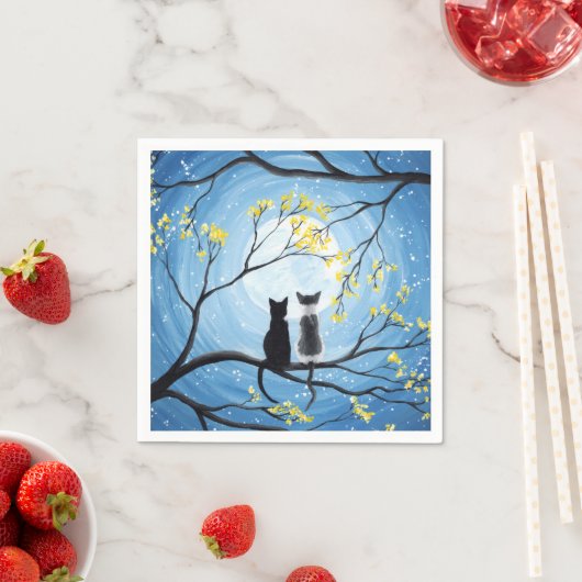 Serviette En Papier Lune lunaire avec chats (En situation)