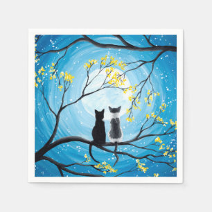 Serviette En Papier Lune lunaire avec chats