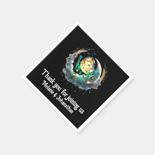 Serviette En Papier Lune lunaire céleste noir vert étoile nuit (Coin)