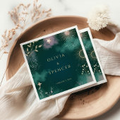 Serviette En Papier Lune magique céleste et étoiles Mariage émeraude