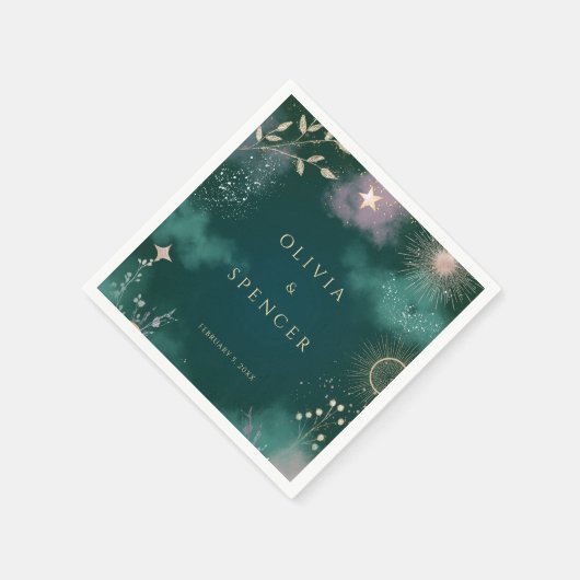 Serviette En Papier Lune magique céleste et étoiles Mariage émeraude (Coin)