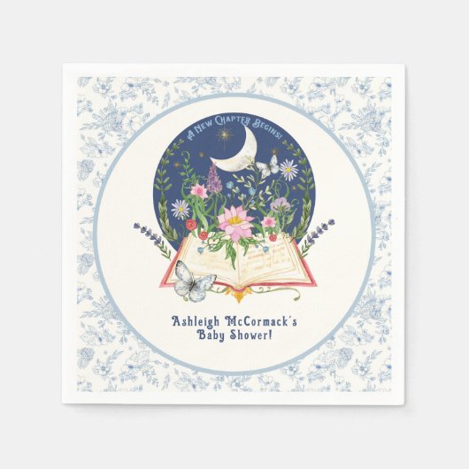 Serviette En Papier Lune Nouveau Chapitre Commence Livre Papillon Bleu (Devant)