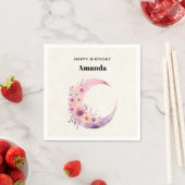 Serviette En Papier Lune rose Croissant avec de jolies fleurs (En situation)
