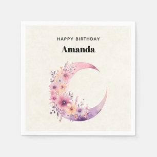Serviette En Papier Lune rose Croissant avec de jolies fleurs