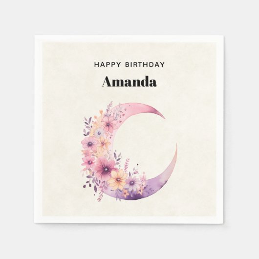 Serviette En Papier Lune rose Croissant avec de jolies fleurs (Devant)