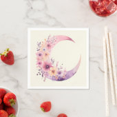 Serviette En Papier Lune rose Croissant avec de jolies fleurs (En situation)