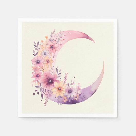 Serviette En Papier Lune rose Croissant avec de jolies fleurs (Devant)
