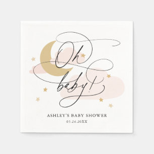 Serviette En Papier Lune rose et étoiles Script Oh Baby shower serviet