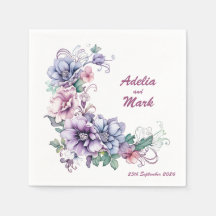 Lune rose sur Fleurs : serviettes Mariages personn