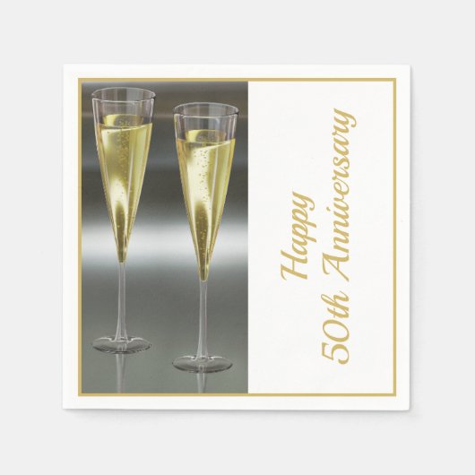 Serviette En Papier Lunettes de Champagne 50e fête du Mariage (Devant)