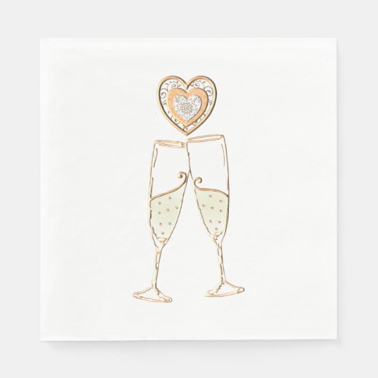 Serviette En Papier Lunettes de Champagne et Coeurs (Devant)