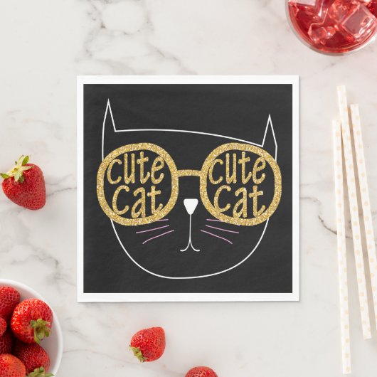 Serviette En Papier Lunettes de chat Graphic Parties scintillant or Ki (En situation)