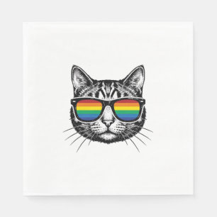 Serviette En Papier Lunettes de soleil arc-en-ciel vintage Chat Fierté