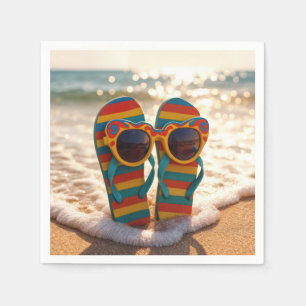 Serviette En Papier Lunettes de soleil funky sur des tongs dans le res