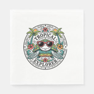 Serviette En Papier Lunettes de soleil Tortue de mer Tropical Vintage