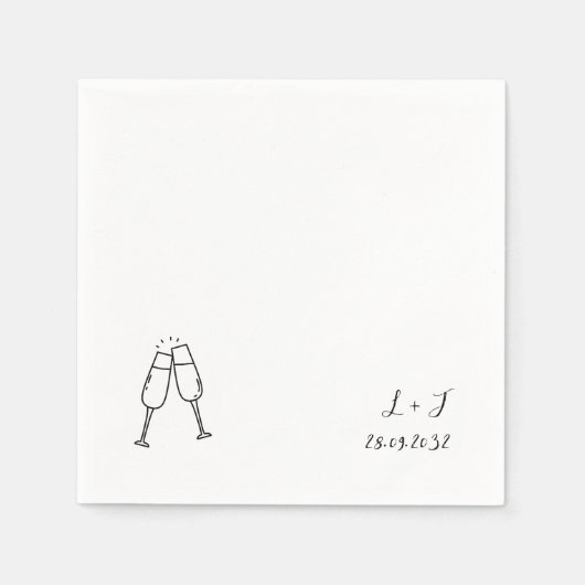 Serviette En Papier Lunettes de vin Whimsical customisé Initiales Mari (Devant)