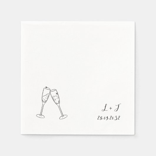 Serviette En Papier Lunettes de vin Whimsical Initiales personnalisées (Devant)