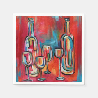 Serviette En Papier Lunettes et bouteilles de vin