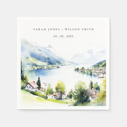 Serviette En Papier Lungern Switzerland Watercolor Landscape Wedding (Devant)