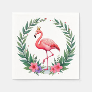 Serviette En Papier Lush Leafy Couronne Élégante de Flamant Rose Tro