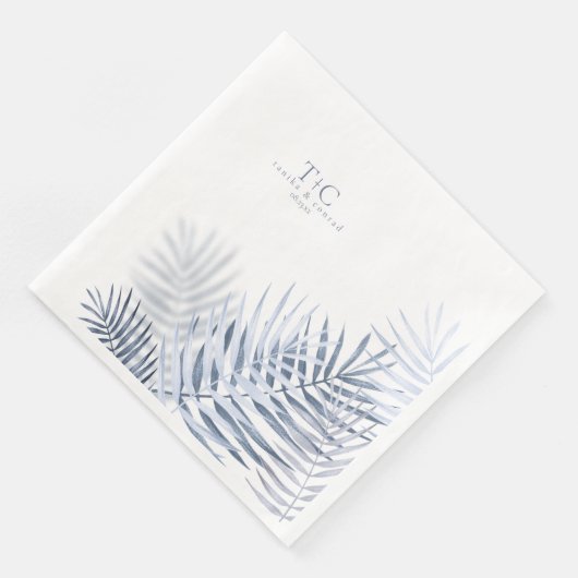 Serviette En Papier Lush Palm Leaf Mariage Blue/Wht ID956 (Coin)
