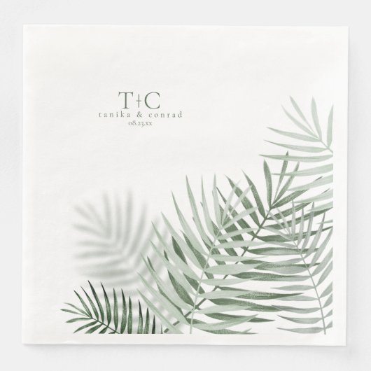 Serviette En Papier Lush Palm Leaf Mariage Moss Green/Wht ID956 (Devant)
