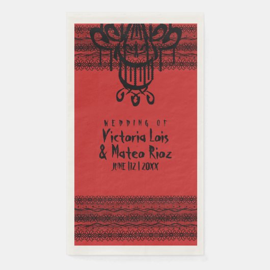 Serviette En Papier Lustre en dentelle gothique rouge noir (Devant)