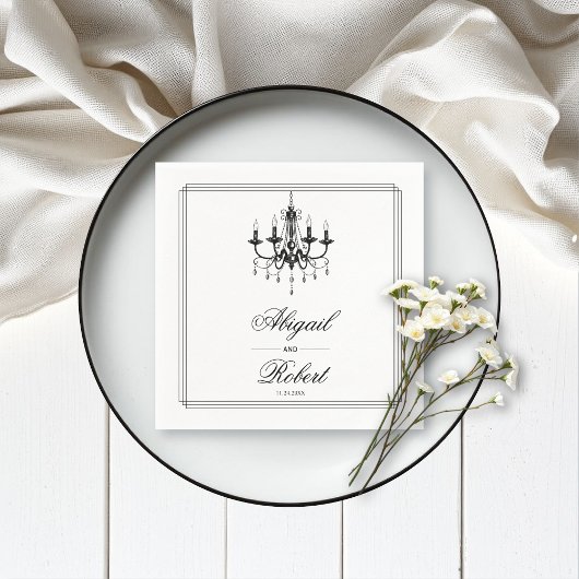 Serviette En Papier Lustre noir et blanc Vieux mariage argent
