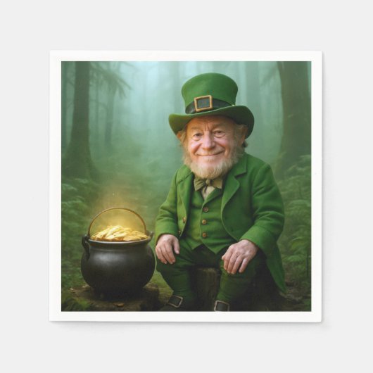 Serviette En Papier Lutin irlandais avec un pot d'or (Devant)