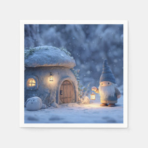 Serviette En Papier Lutins avec une lanterne à l'extérieur d'une caban