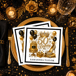 Serviette En Papier Lux Or Noir Paillettes Cinquante Et Incroyable Ann