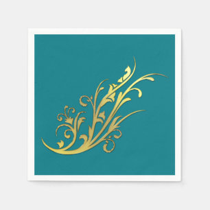 Serviette En Papier Luxe Abstrait Fleur en Or Faux