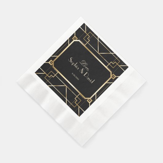 Serviette En Papier Luxe Black and Gold Great Gatsby Mariage (Coin)