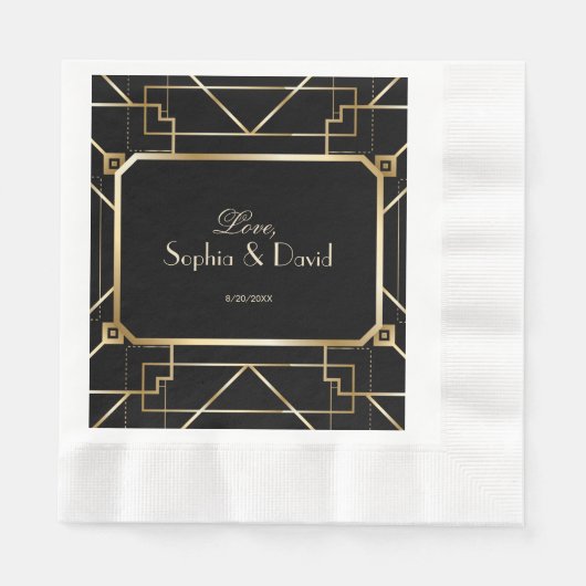 Serviette En Papier Luxe Black and Gold Great Gatsby Mariage (Devant)