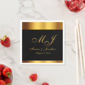 Serviette En Papier Luxe Black Gold Calligraphie Monogramme Mariage (En situation)