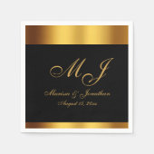 Serviette En Papier Luxe Black Gold Calligraphie Monogramme Mariage (Devant)