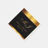 Serviette En Papier Luxe Black Gold Calligraphie Monogramme Mariage (Coin)