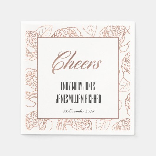 SERVIETTE EN PAPIER LUXE BLUSH ROSE ROSE OR FLORAL CHEURS MARIAGE (Devant)
