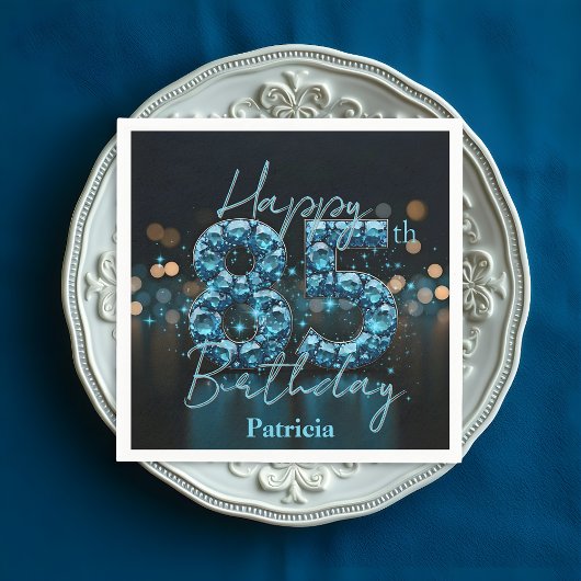 Serviette En Papier Luxe Chic Sapphire Bleu et Noir 85e anniversaire