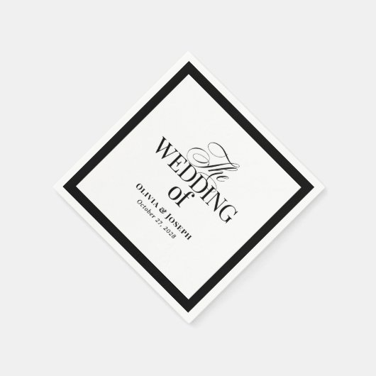 Serviette En Papier Luxe classique | Élégant Mariage noir et blanc (Coin)