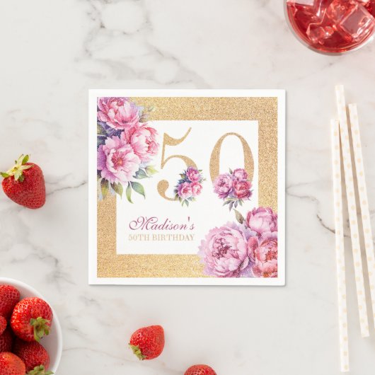 Serviette En Papier Luxe Custom 50e anniversaire Pink Gold Parties sci (En situation)