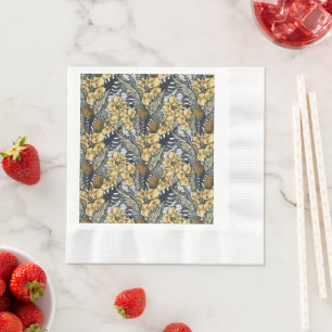 Serviette En Papier Luxe Elegant Or N' Black Tropical Flowers